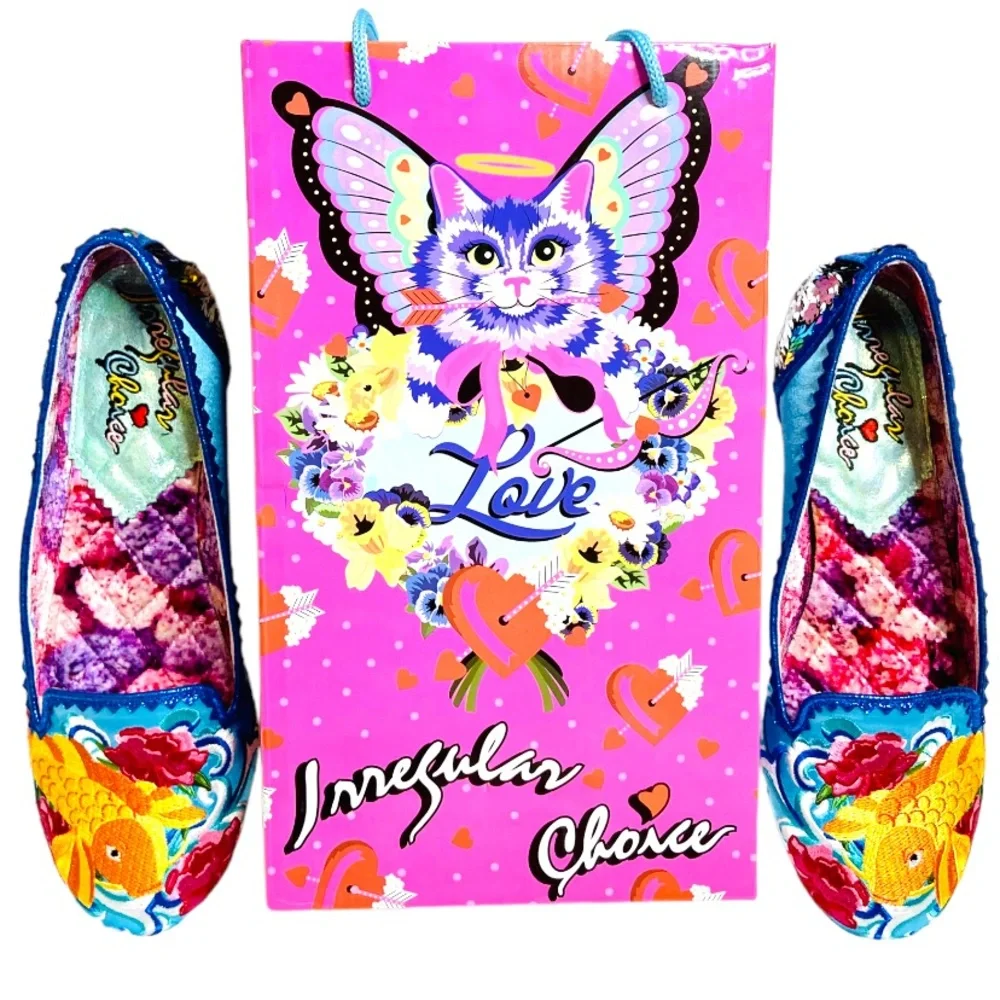 Irregular Choice Womens Pescado Oro NEW Sequin Flats 11 42 Rainbow Pride Fish - Picture 7 of 16